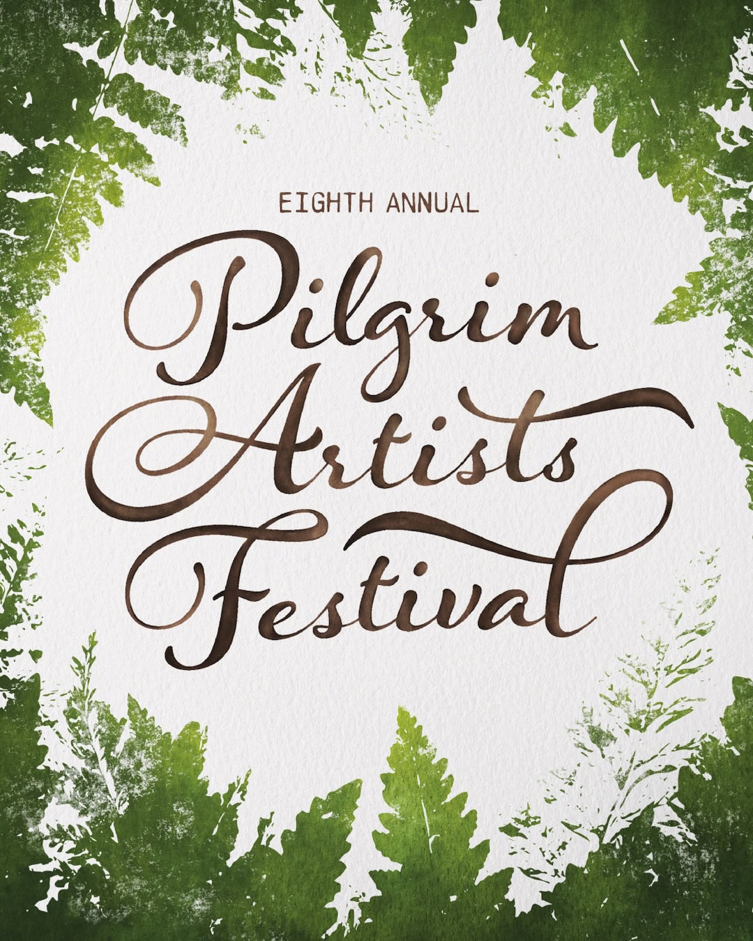 2025 Pilgrim Artists Festival Social Banner 2025 Pilgrim Artists Festival Social Banner, with large Pilgrim Artists Branding circled in dark leaves