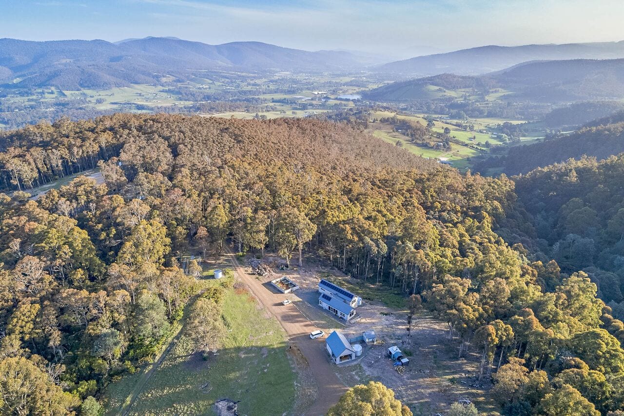 Aerial view of Pilgrim Hill and the Huon Valley